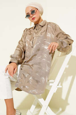 Pazarium - Jakar Fırça Desenli Gömlek Vizon