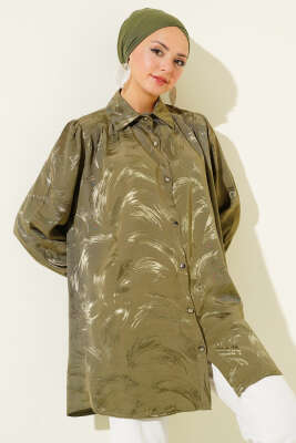 Pazarium - Jakar Fırça Desenli Gömlek Haki