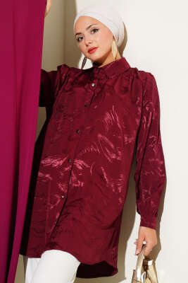 Pazarium - Jakar Fırça Desenli Gömlek Bordo
