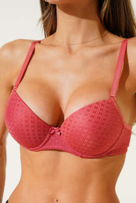 Pazarium - Jakar Desenli Destekli Sütyen Nar Çiçeği