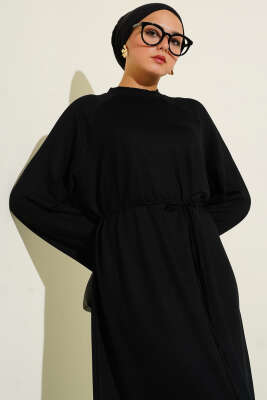 Loyşa Kol Armalı İp Kuşaklı Elbise Siyah - Thumbnail