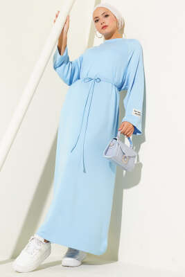 Loyşa Kol Armalı İp Kuşaklı Elbise Mavi - Thumbnail