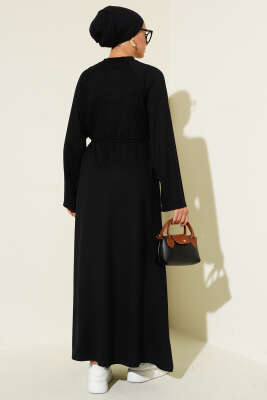 Loyşa Kol Armalı İp Kuşaklı Elbise Siyah - Thumbnail