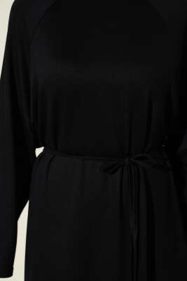 Loyşa Kol Armalı İp Kuşaklı Elbise Siyah - Thumbnail