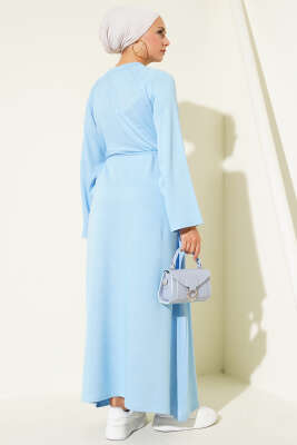 Loyşa Kol Armalı İp Kuşaklı Elbise Mavi - Thumbnail