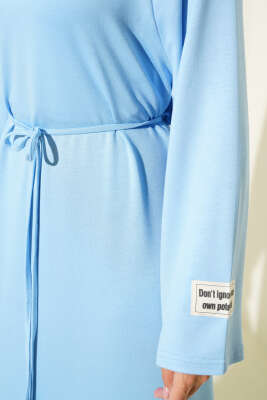 Loyşa Kol Armalı İp Kuşaklı Elbise Mavi - Thumbnail