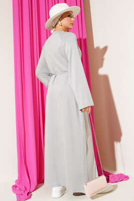 Loyşa Kol Armalı İp Kuşaklı Elbise Gri - Thumbnail