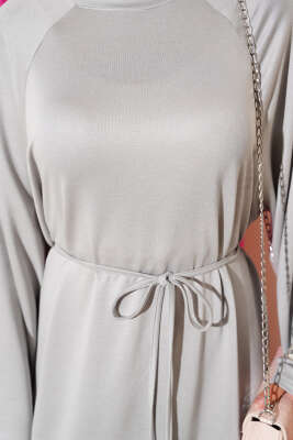 Loyşa Kol Armalı İp Kuşaklı Elbise Gri - Thumbnail