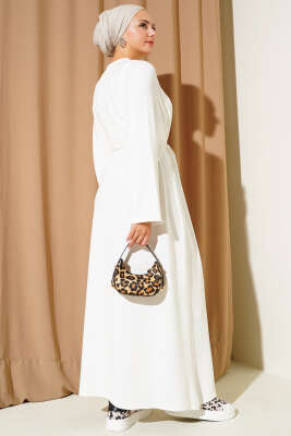 Loyşa Kol Armalı İp Kuşaklı Elbise Beyaz - Thumbnail