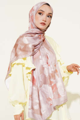 Çiçek Desen Twill Şal Vizon - Thumbnail