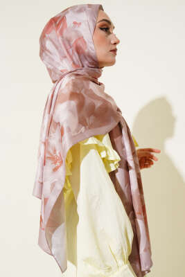 Çiçek Desen Twill Şal Vizon - Thumbnail