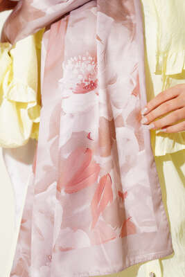 Çiçek Desen Twill Şal Vizon - Thumbnail