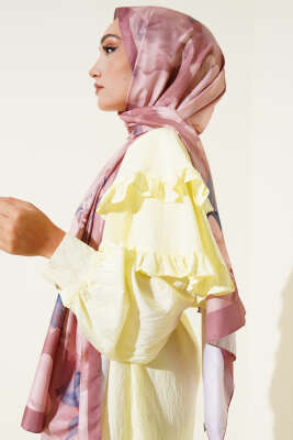 Çiçek Desen Twill Şal Soft Kahve - Thumbnail