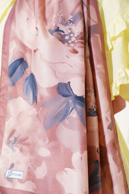 Çiçek Desen Twill Şal Soft Kahve - Thumbnail