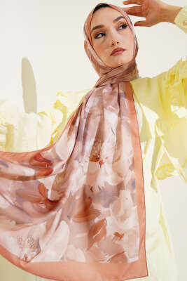 Çiçek Desen Twill Şal Latte - Thumbnail