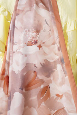 Çiçek Desen Twill Şal Latte - Thumbnail