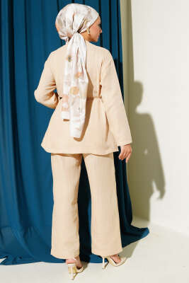 Brit Düğme Kaplamalı İkili Takım Latte - Thumbnail