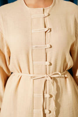 Brit Düğme Kaplamalı İkili Takım Latte - Thumbnail