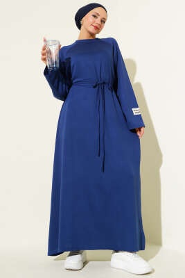 Loyşa Kol Armalı İp Kuşaklı Elbise Lacivert - Thumbnail