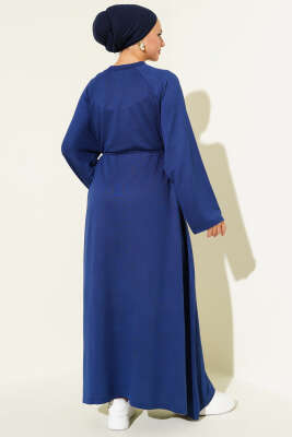 Loyşa Kol Armalı İp Kuşaklı Elbise Lacivert - Thumbnail