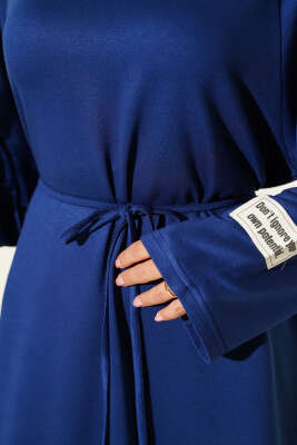 Loyşa Kol Armalı İp Kuşaklı Elbise Lacivert - Thumbnail