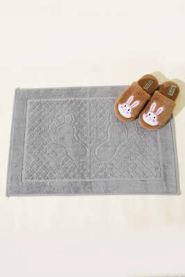 Pazarium - Baklava Desen Ayak Havlusu Gri