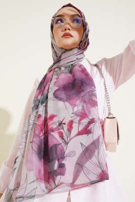 Pazarium - Lilyum Desen Ebruli Şal Gül Kurusu