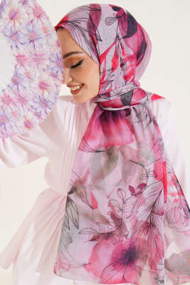 Pazarium - Lilyum Desen Ebruli Şal Kırmızı