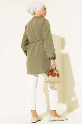 Önü Pileli Terikoton Gömlek Haki - Thumbnail