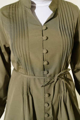 Önü Pileli Terikoton Gömlek Haki - Thumbnail