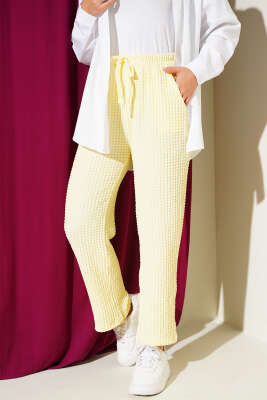 Beli Lastikli Gofre Pantolon Sarı - Thumbnail