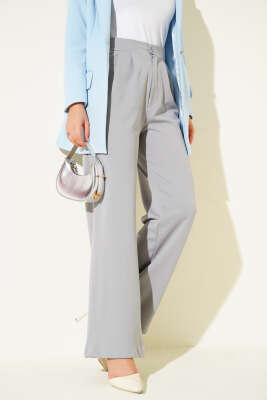 Pazarium - Bel Pileli Cepli Pantolon Gri