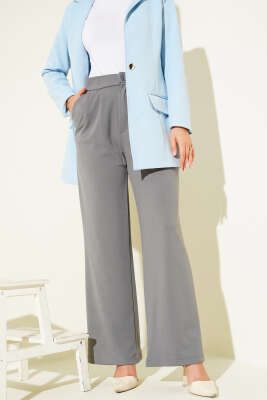 Bel Pileli Cepli Pantolon Füme - Thumbnail