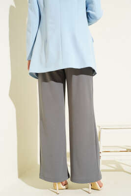 Bel Pileli Cepli Pantolon Füme - Thumbnail