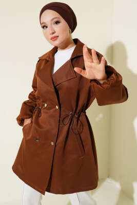 Bel Tünelli Çıtçıt Düğmeli Trençkot Taba - Thumbnail