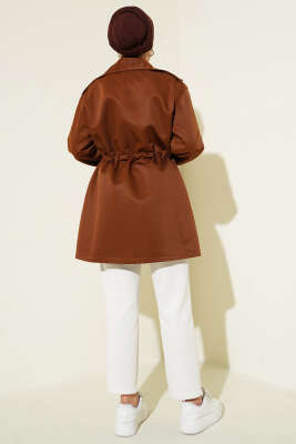 Bel Tünelli Çıtçıt Düğmeli Trençkot Taba - Thumbnail