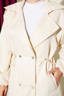 Bel Tünelli Çıtçıt Düğmeli Trençkot Bej - Thumbnail