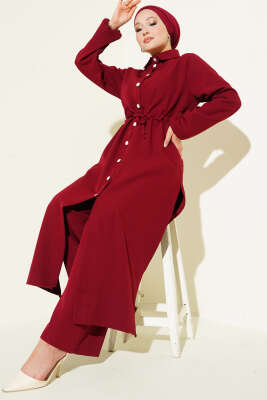 Pazarium - Bel Tünelli Uzun Tunikli Dabıl İkili Takım Bordo