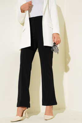 Pazarium - Çımalı Bel Düğmeli Pantolon Siyah