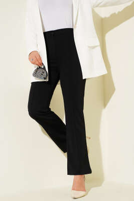 Çımalı Bel Düğmeli Pantolon Siyah - Thumbnail