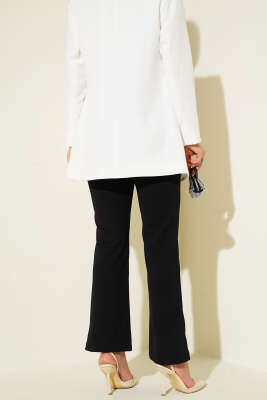 Çımalı Bel Düğmeli Pantolon Siyah - Thumbnail