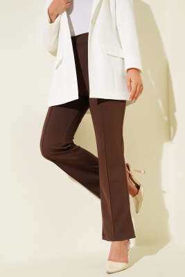 Pazarium - Çımalı Bel Düğmeli Pantolon Kahve