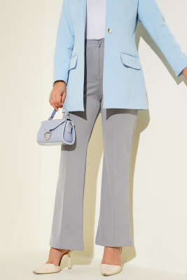 Pazarium - Çımalı Bel Düğmeli Pantolon Gri