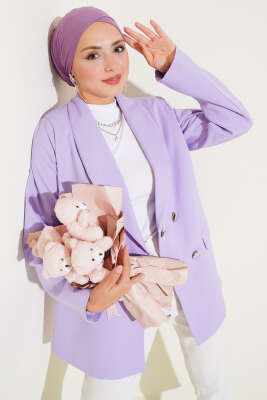 Pazarium - Cep Kapaklı Dört Düğmeli Blazer Ceket Lila