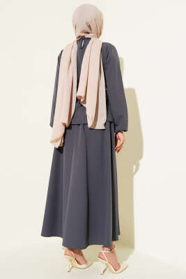 Gold Düğme Detaylı Etekli Dabıl İkili Takım Füme - Thumbnail