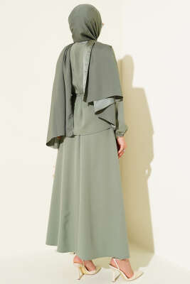 Gold Düğme Detaylı Etekli Dabıl İkili Takım Çağla Yeşili - Thumbnail