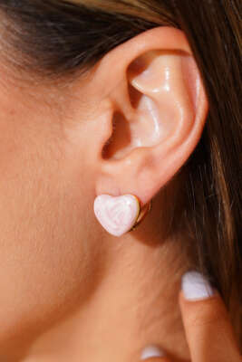 Pazarium - Sedef Dolgulu Kalpli Küpe Pembe