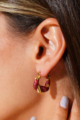 Pazarium - Sarmal Halka Küpe Bordo