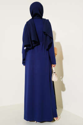 Loyşa Bilek Armalı Kuşaklı Elbise Lacivert - Thumbnail