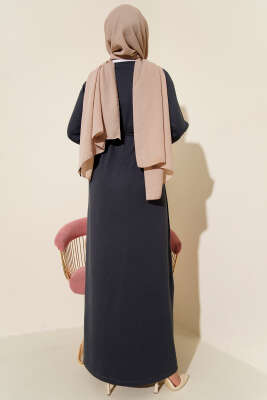 Loyşa Bilek Armalı Kuşaklı Elbise Füme - Thumbnail